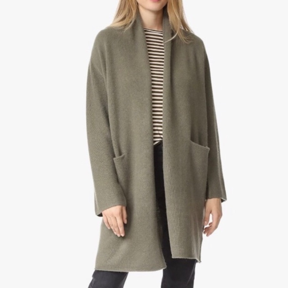 Vince Green Cashmere Open Front Drape Long Cardigan Small